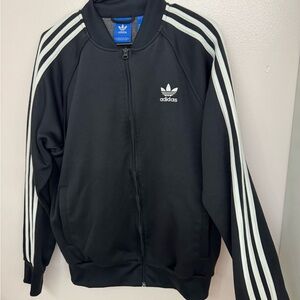 Adidas Black Jacket with white stripes Accents